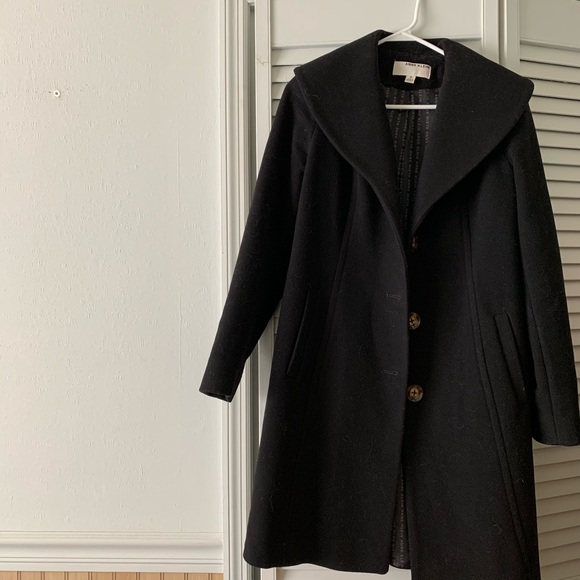 Anne Kline / Black Wool Long Coat , Heavy Winter Coat / Dramatic Collar - Picture 2 of 8